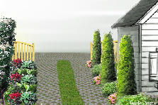 Projekt ogrodu:Wzięłam się ambitnie (hi,hi) lewa strona projektu jest nieciekawa (mur) i jest zacieniona dlatego taki proponuję dobór roślinek, Projekt ogrodu:Projekt wjazdu